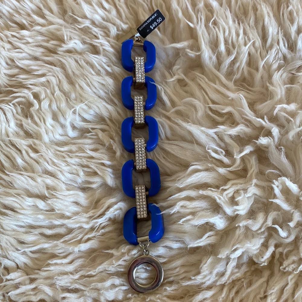 Banana Republic chunky toggle brackets - silver tone with blue and rhinestone